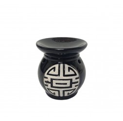 **Burner Essences black ceramic with white symbol 8.5cm