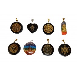 **Assorted Mineral Pendant with Luck Symbol inlay (unit price)